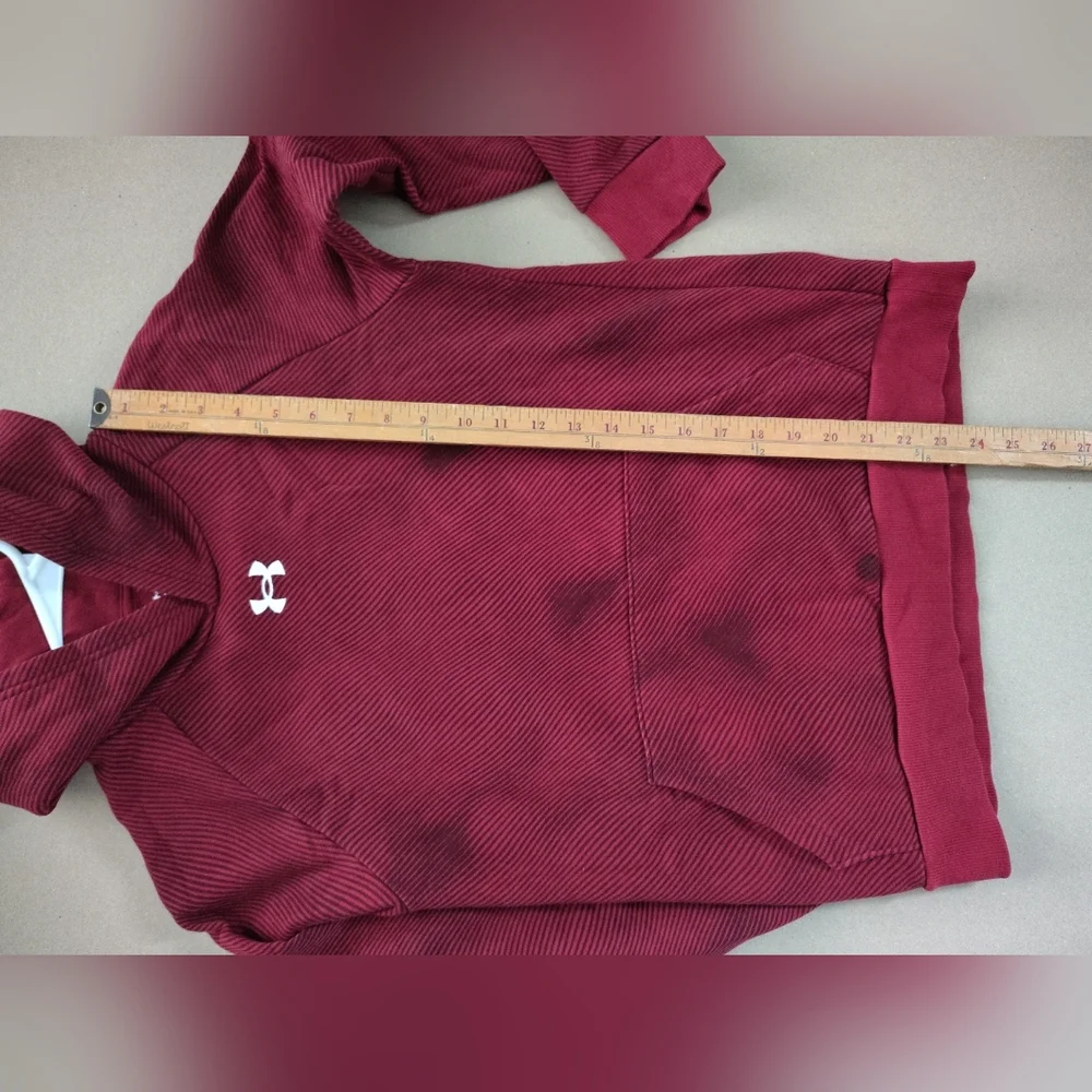 UNDER ARMOUR Boys UA Rival Fleece Youth Large Hoodie Red Maroon Striped Hoodie
